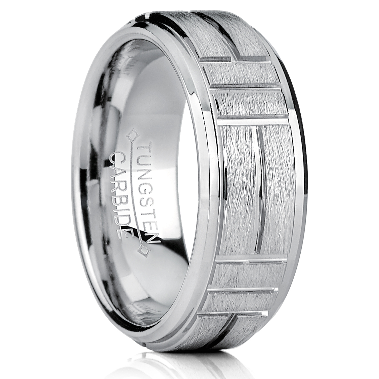 Tungsten Carbide Men's Textured Brushed Grooved Wedding Band Ring, Comfort  Fit 8mm Size 10