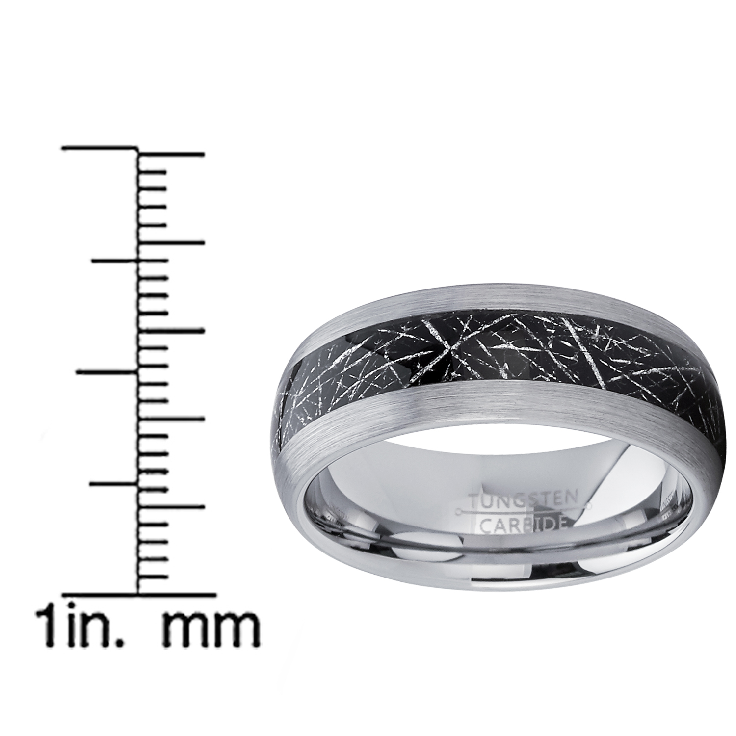 Men's Tungsten Carbide Wedding Band Ring with Imitated Meteorite Inlay,  Dome Comfort Fit 8mm 10